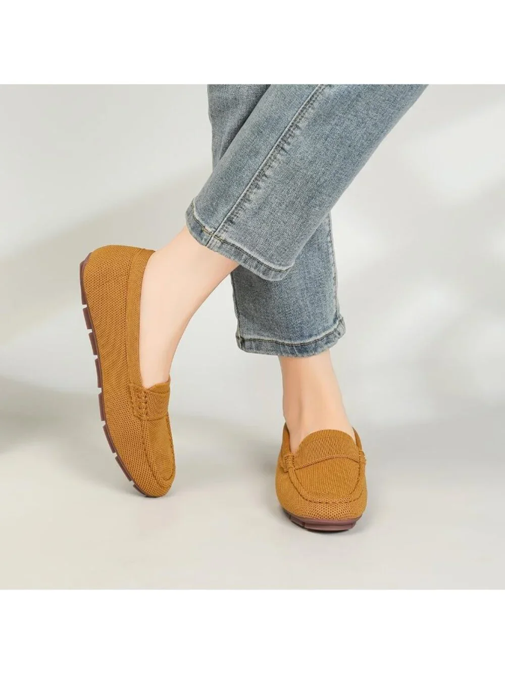 🆕Women's Brown Lightweight Knitted Loafers Casual Flat Shoes Comfortable